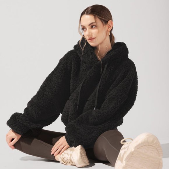 POPFLEX Tops - NEW PopFlex Active Faux Sherpa Pullover Cloud Hoodie in Black